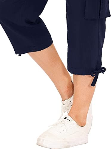 MoFiz Womens Capris with Pockets Loose Fit Casual Capri Pants Dressy Lightweight Ladies Baggy Cargo Pants for Hiking Navy 3XL - Image 5