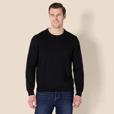 Amazon Essentials Men's Long-Sleeve Crewneck Sweater, 100% Cotton, Big & Tall Options Available, Black, Large - Image 2