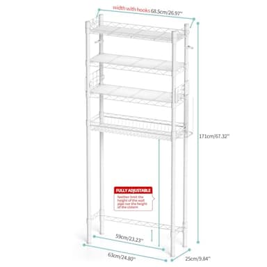 Hodonas Over The Toilet Storage, Bathroom Organizer Shelves Space Saver Over Toilet, Above Toilet Storage Rack, Over-The-Toilet Storage Shelf, White - Image 3