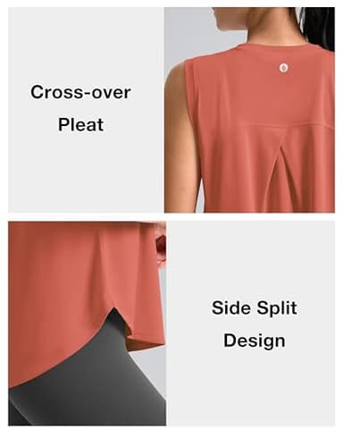 SANTINY Women's Sleeveless Workout Tops Breathable Lightweight Active Tennis Yoga Shirts Athletic Running Tank Tops for Women (Coral_L) - Image 4