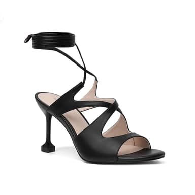 Mofirdast Black Lace Up Heeled Sandals for Womens Strappy Heels Open Toe Tie Up Stiletto Heels Party Prom Dressy Sandals Black Size 8.5 - Image 4