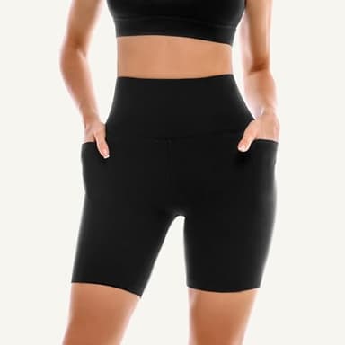 Leafigure 2 Pack Womens Biker Shorts with Pockets, High Waisted Tummy Control Yoga Shorts for Women Running Gym and Workout Black L-XL - Image 2