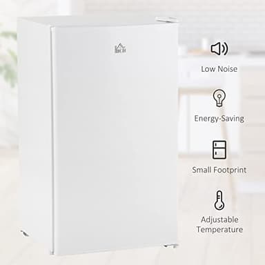 HOMCOM 3.2 Cu.Ft Mini Fridge with Freezer, Single Door Compact Refrigerator with Adjustable Thermostat, Shelf and Reversible Door for Bedroom, Dorm, Home Office, Energy Efficient, White - Image 6