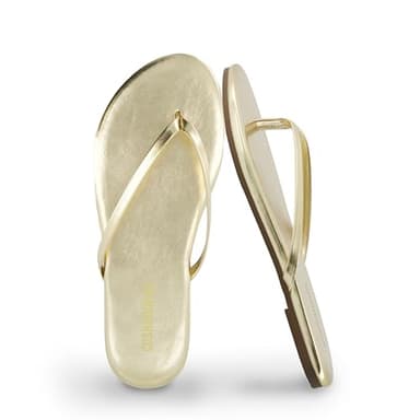 CUSHIONAIRE Cruise Flip Flops for Women Footwear | Vacation Beach Essentials | Casual Summer Sandals for Women 2025 with Wide Width, GOLD 7.5 - Image 1