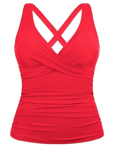 Hilor Women's Plus Size Underwire Bathing Suits Red Tummy Control Tankini Top Modest Push Up Swimsuit Top 18 - Image 4