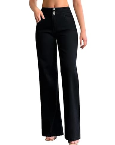roswear Women's Wide Leg Jeans Casual High Waisted Stretch Baggy Loose Denim Pants Black Medium - Image 1