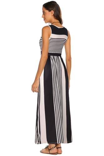 Hount Black Dresses for Women Casual Crewneck Long Maxi Dress with Pockets Striped S - Image 6