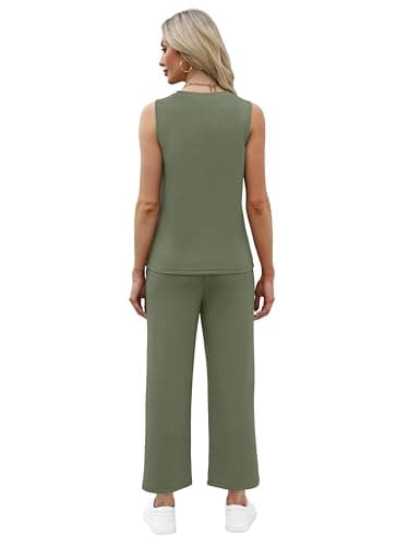 WIHOLL Summer Sets for Women 2025 Beach Vacation Clothes Fashion Travel Airport Cruise Outfits Two Piece Comfy Matching Sets Women Clothing Spring Break Olive Green S - Image 5