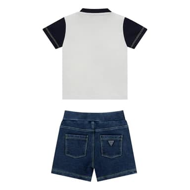 GUESS Baby Boy Eco Short Sleeve T-Shirt and Knit Denim Shorts Set, Pure White, 9 Months - Image 2