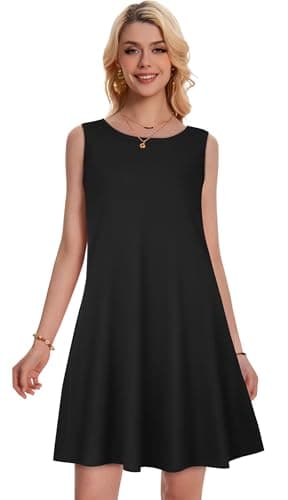 Womens Casual Tank Dresses for Summer Flowy Plus Sleeveless Mini Pocket Sun Dress(Solid Black,3XL) - Image 5