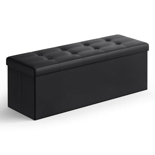 SONGMICS MAZIE Collection - 43 Inches Folding Storage Ottoman Bench, Ottoman with Storage, Foot Rest Stool, Load 660 lb, for Living Room, Synthetic Leather, Black ULSF701 - Image 1
