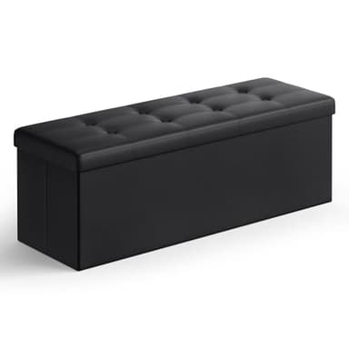 SONGMICS MAZIE Collection - 43 Inches Folding Storage Ottoman Bench, Ottoman with Storage, Foot Rest Stool, Load 660 lb, for Living Room, Synthetic Leather, Black ULSF701 - Image 1