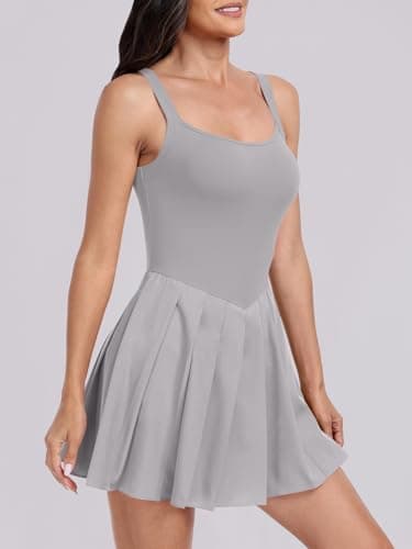 ANRABESS Women's Tennis Athletic Pleated Summer Mini Dress 2025 Golf Workout Build in Shorts Casual Romper Short Sundress Gray Small - Image 3