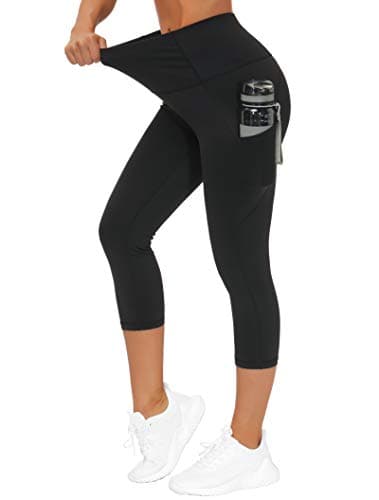 THE GYM PEOPLE Thick High Waist Capris Yoga Pants with Pockets, Tummy Control Workout Running Yoga Leggings for Women Black - Image 6