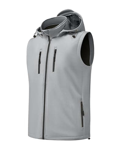 3rd hill Men Vest Outerwear Windproof Vests Fleece Sleeveless Jacket with Detachable Hood for Golf Hiking Grey XXL - Image 1