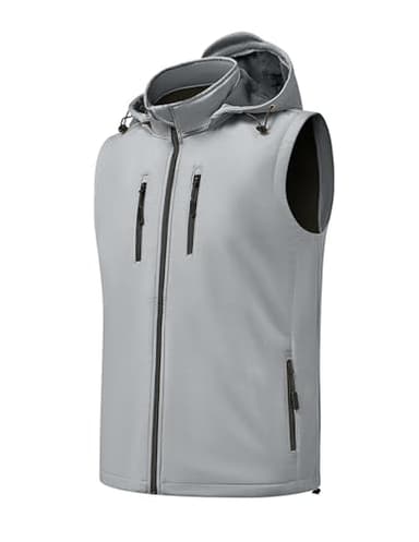 3rd hill Men Vest Outerwear Windproof Vests Fleece Sleeveless Jacket with Detachable Hood for Golf Hiking Grey XXL - Image 1