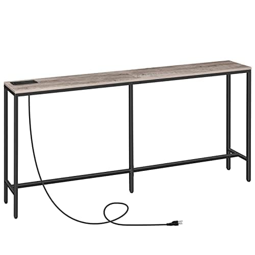 MAHANCRIS 70.9'' Console Table with Power Outlet, Narrow Sofa Table, Industrial Entryway Table with USB Ports, Behind Couch for Entryway, Hallway, Foyer, Living Room, Greige CTHG18E01Z1 - Image 1
