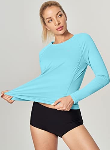 IUGA Rash Guard for Women UPF 50+ SPF UV Protection Long Sleeve Workout Tops with Pockets Dry Fit Hiking Swim Shirt Light Blue - Image 6