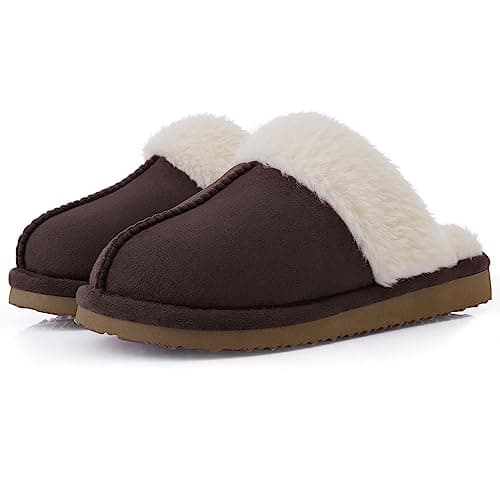Litfun Women's Fuzzy Memory Foam Slippers Fluffy Winter House Shoes Indoor and Outdoor, Coffee 9-10 - Image 1