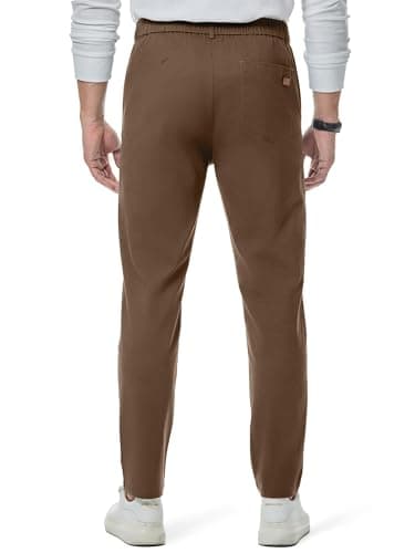 JMIERR Men's Stretch Chino Pants Business Casual Elastic Waist Travel Essentials Pant Slim Fit Tapered Cotton Twill Work Athletic Golf Dress Chocolate Brown Trousers, XL, Coffee - Image 3