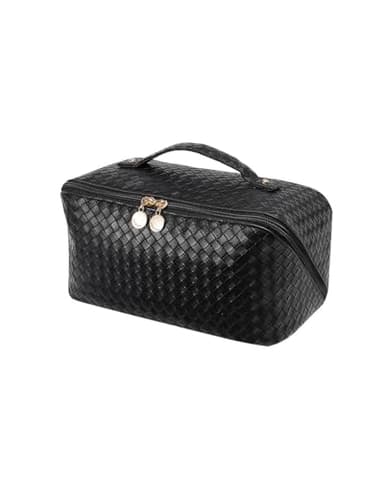 EACHY Travel Makeup Bag, Large Capacity Cosmetic Bags for Women, Waterproof Portable Open Flat Toiletry Bag Make up Bag with Divider and Handle (LB-Black, Large) - Image 1