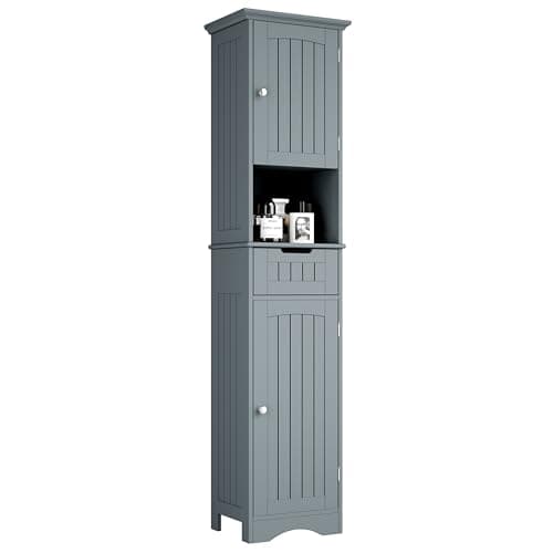 ChooChoo 67" Tall Bathroom Storage Cabinet Freestanding with Adjustable Shelves, Narrow Storage Linen Cabinet with 2 Doors and 1 Drawers for Bathroom, Living Room, Kitchen, Grey - Image 1