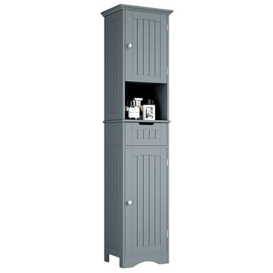 ChooChoo 67" Tall Bathroom Storage Cabinet Freestanding with Adjustable Shelves, Narrow Storage Linen Cabinet with 2 Doors and 1 Drawers for Bathroom, Living Room, Kitchen, Grey - Image 1