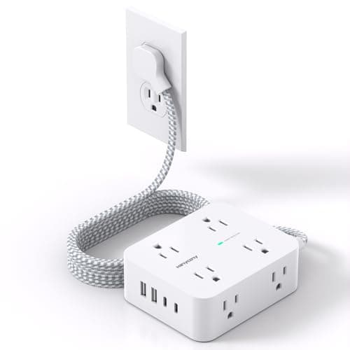 Flat Plug Extension Cord with Multiple Outlets, HANYCONY 1080J Surge Protector Power Strip with 8 AC Outlets 4 USB Ports (2 USB-C), 3-Sided Outlet Extender Ideal for Home Office Dorm Room Essentials - Image 1