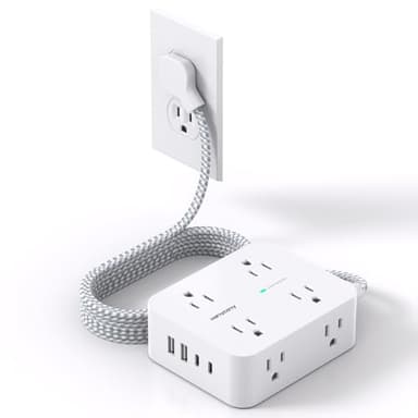 Flat Plug Extension Cord with Multiple Outlets, HANYCONY 1080J Surge Protector Power Strip with 8 AC Outlets 4 USB Ports (2 USB-C), 3-Sided Outlet Extender Ideal for Home Office Dorm Room Essentials - Image 1