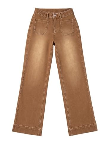 Astylish Women's Wide Leg Jeans High Waisted Stretchy Straight Leg Jeans Loose Denim Pants with Pocket Size 6 Brown - Image 3