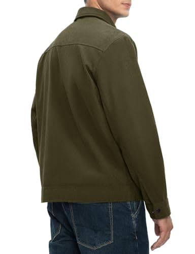 Rdruko Men's Casual Corduroy Jacket Lightweight Bomber Style Shirt Jacket Vintage Fall Winter Coat Army Green XL - Image 4