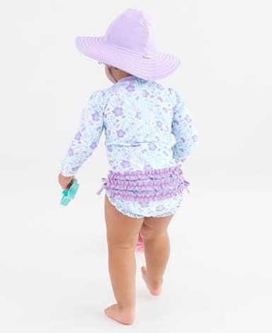 RuffleButts Baby Girls UPF 50+ Sun Protection Floral Printed Long Sleeve One Piece Rash Guard Swimsuit with Zipper - Fairytale Garden, 6-12m - Image 4