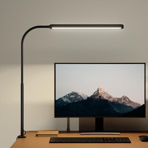 SUPERDANNY Eye-Caring LED Desk Lamp 360° Flexible Gooseneck Work Lamp with Desk Side Clamp Touch Control 3 Light Colors Smooth Dimming Task Lighting Reading Light for Home Office College Dorm, Black - Image 1