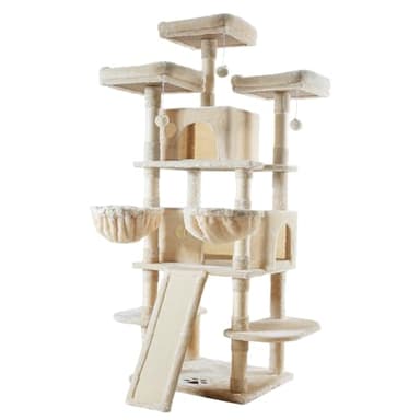 Allewie 68 Inches Cat Tree/House and Towers for Big Feline/Scratching Post/Multi-Level Large Kitty Climbing Tree with Condo/Beige - Image 9