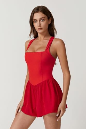 QINSEN Women's Tank Top Romper Square Neck Sleeveless Y2k Shorts Jumpsuit Playsuits Red S - Image 4