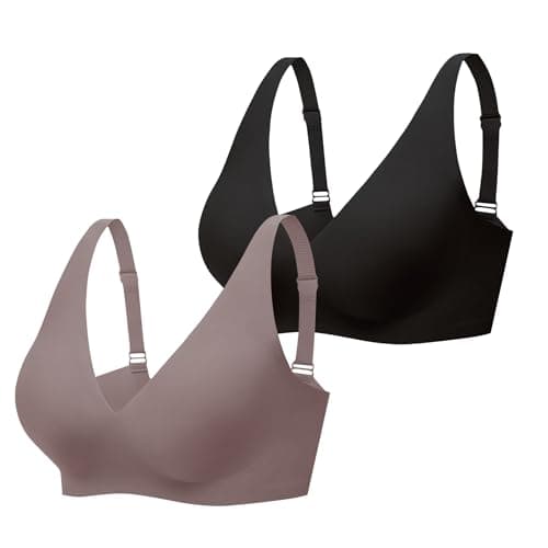 Gailife Deep V Bras for Women No Underwire Wireless Push Up Bra Seamless Plunge Bralette Comfort Supportive Bra Full Coverage -BK/GR,L - Image 1