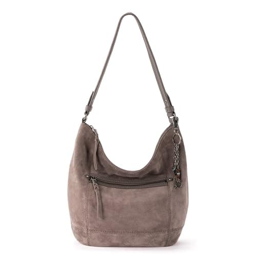 The Sak Sequoia Hobo Bag in Leather, Single Shoulder Strap, Mushroom Suede - Image 1