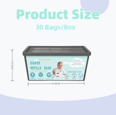 Diaper Pail Refills Bags with 30 Bags Compatible with Genie Easy Roll Signature and Platinum Diaper Pails, 7-Layer Odor-Barrier Technology - Image 4