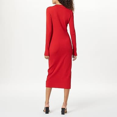 The Drop Women's Jaxon Button Down Ribbed Sweater Dress, Lava Red, M - Image 2