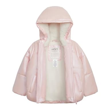 Carter's Baby Girls' Winter Coat Puffer Jacket with Sherpa Lined Hood, Iridescent Pink, 12 Months - Image 2