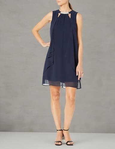 S.L. Fashions Women's Sleeveless Cutout Pearl Neck Dress, Navy, 16 - Image 3