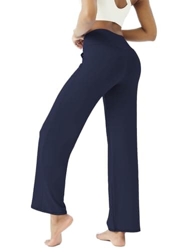 FireSwan Wide Leg Yoga Pants Women Stretch Dress Lounge Pants with Pockets High Waisted Loose Casual Trousers Navy Blue - Image 3