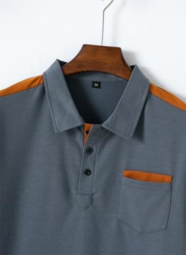 PEVOSU Mens Long Sleeve Polo Shirts Casual Cotton Polo T Shirt with Pocket Classic Button Collared Golf Shirt - Image 2
