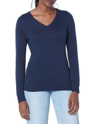 Amazon Essentials Women's Regular-Fit Lightweight Long-Sleeve V-Neck Sweater (Available in Plus Size), Navy, X-Large - Image 1