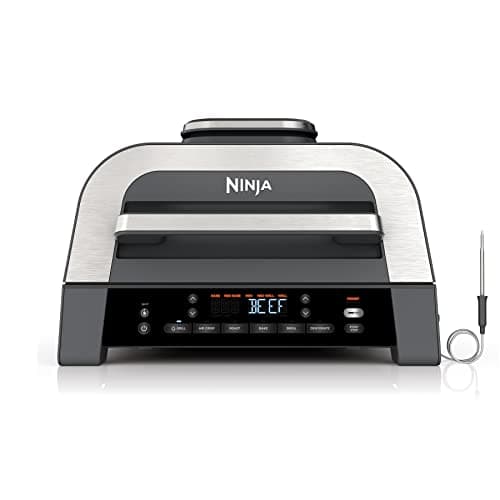 Ninja DG551 Foodi Smart XL 6-in-1 Indoor Grill with Air Fry, Roast, Bake, Broil, & Dehydrate, Foodi Smart Thermometer, 2nd Generation, Black/Silver - Image 1