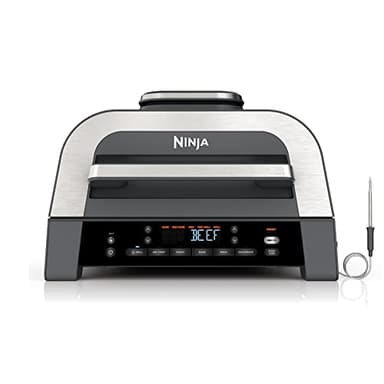 Ninja DG551 Foodi Smart XL 6-in-1 Indoor Grill with Air Fry, Roast, Bake, Broil, & Dehydrate, Foodi Smart Thermometer, 2nd Generation, Black/Silver - Image 1