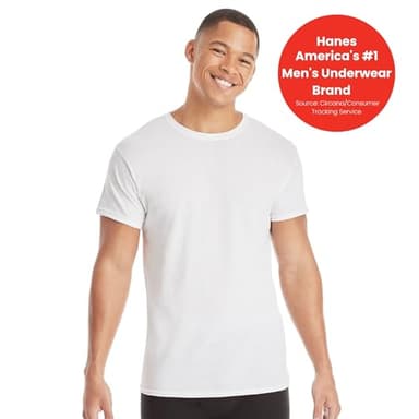 Hanes Mens Cotton, Moisture-wicking Crew Tee Undershirts, Multi-packs, White - 6 Pack, Large US - Image 2