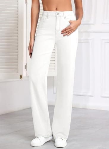 Sidefeel Women's Wide Leg Jeans Casual High Waisted Straight Zimbaplatinum Denim Pants with Pockets - Image 5