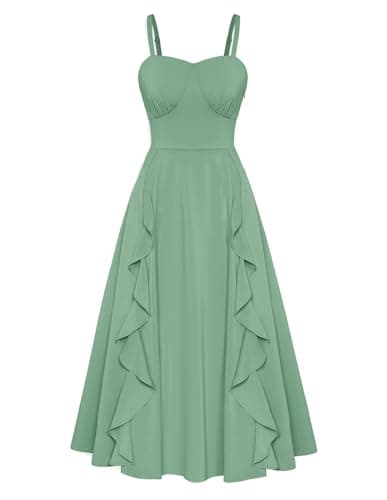Belle Poque Elegant Midi Dresses Wedding Guest Sun Dresses for Women 2024 Sage Green Bridesmaid Dresses M - Image 1