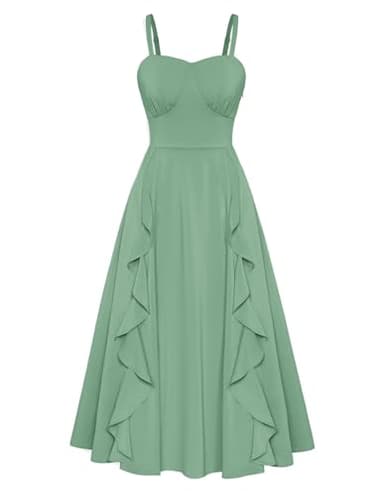 Belle Poque Elegant Midi Dresses Wedding Guest Sun Dresses for Women 2024 Sage Green Bridesmaid Dresses M - Image 1